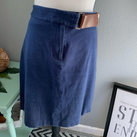 Brooks Brothers Women’s size 14 Blue Skirt Faux Brown Belt Zipper Button GUC - Picture 3 of 14